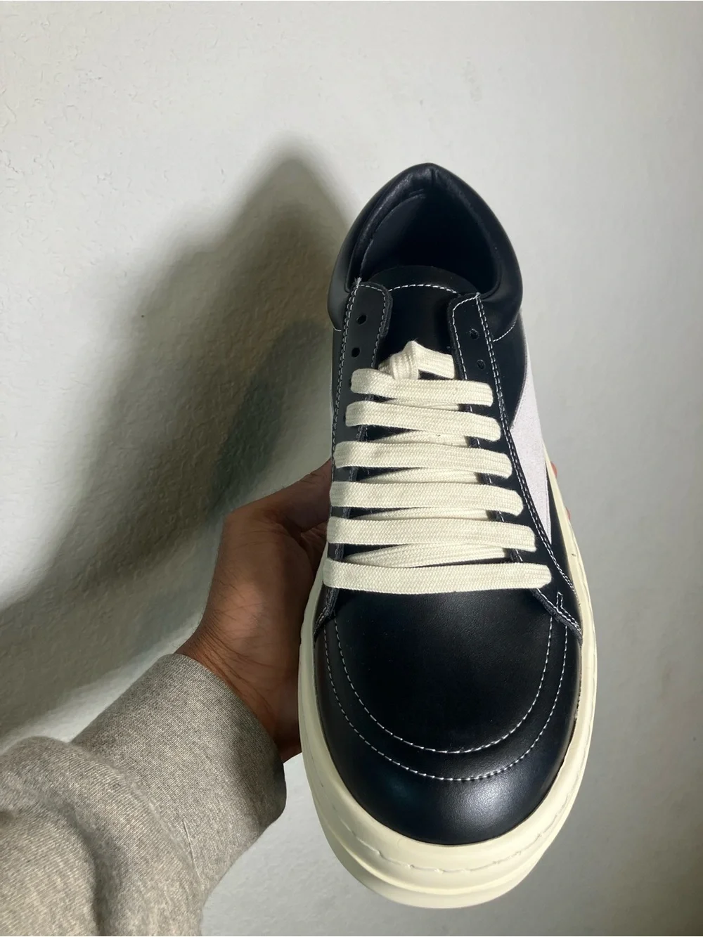 Rick Owens Black Leather Chukka-Style Sneakers with Cream Accents